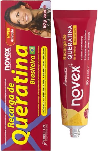 Novex Brazilian Keratin Recharge Tubo Leave In 80g / 2,8 oz - Reconstructive queratina, controle de frizz e reparação de danos