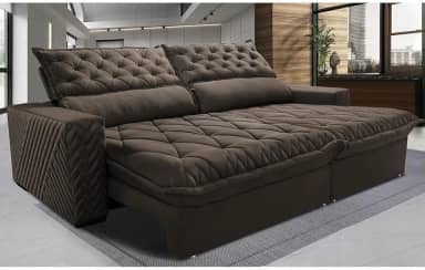 Sofá Retrátil e Reclinável 2,15m Molas Ensacadas Cama Inbox Spazus com Bordado 3d Velusoft Café