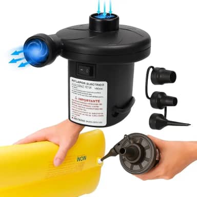 Bomba de Ar Elétrica Portátil Bivolt 110V/220V 50W 3 Bicos Inflador e Desinflador Rápido 12V Veicular Para Colchão Piscina Bóia Acampamento Praia Compacta Potente Leve Cabo 1,5m Alta Pressão