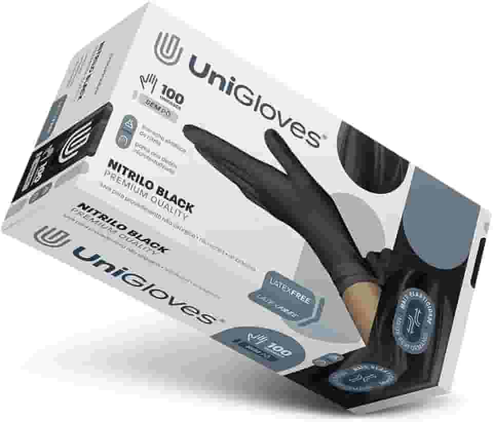 Luva Nitrilica para procedimento (sem pó) UniGloves® Black Premium Quality - P - 100 Unidades