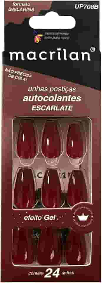 Macrilan Unhas Postiças Formato Bailarina Com Adesivo - Escarlate - Plástico Abs Up708B -