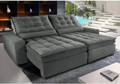 Sofa Retratil e Reclinavel com Molas Ensacadas Cama inBox Gold 2,32m Tecido Suede Velusoft Cinza