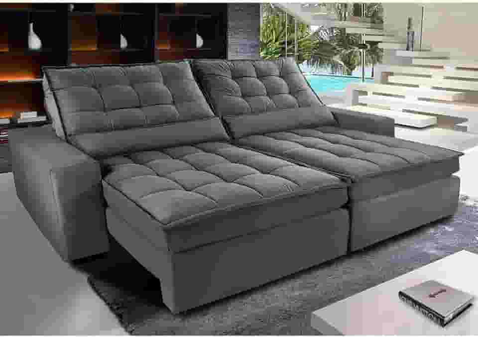 Sofa Retratil e Reclinavel com Molas Ensacadas Cama inBox Gold 2,32m Tecido Suede Velusoft Cinza