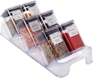 PLASUTIL Porta Tempero Condimento Hermético Cristal com Base Modular 7 Peças
