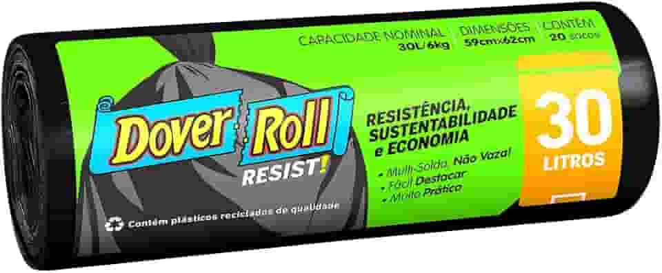 Dover-Roll Resist! 30L Preto, Rolo com 20 Sacos para Lixo