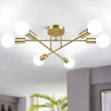 Lustre Pendente Moderno para 6 Lâmpadas E27 – Hastes Longas de Ferro – Design Minimalista para Sala de Estar, Ambientes Criativos e Comerciais – Não Acompanha Lâmpadas (Dourado)