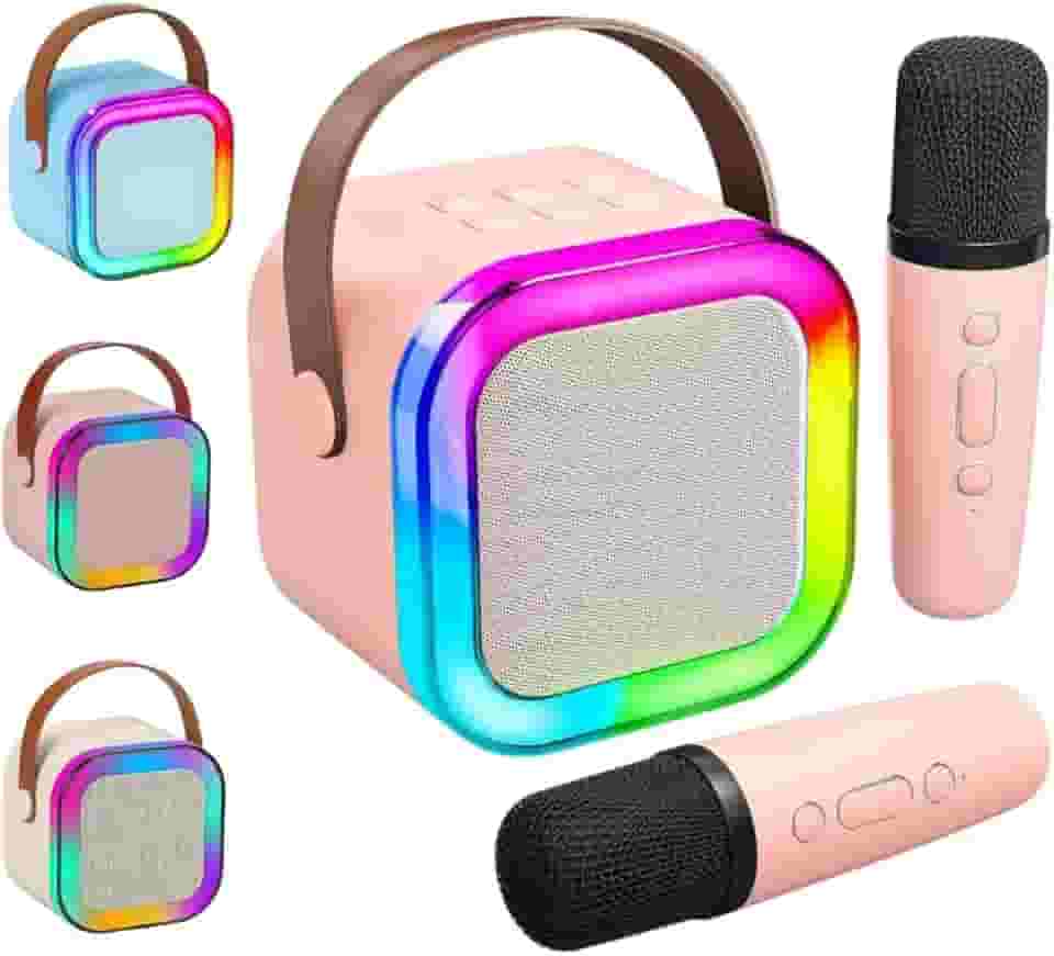 Karaokê Infantil Portátil Premium Com 2 Microfones Sem Fio Caixa De Som Bluetooth Com LED Multicolor Voz Divertida Som Potente