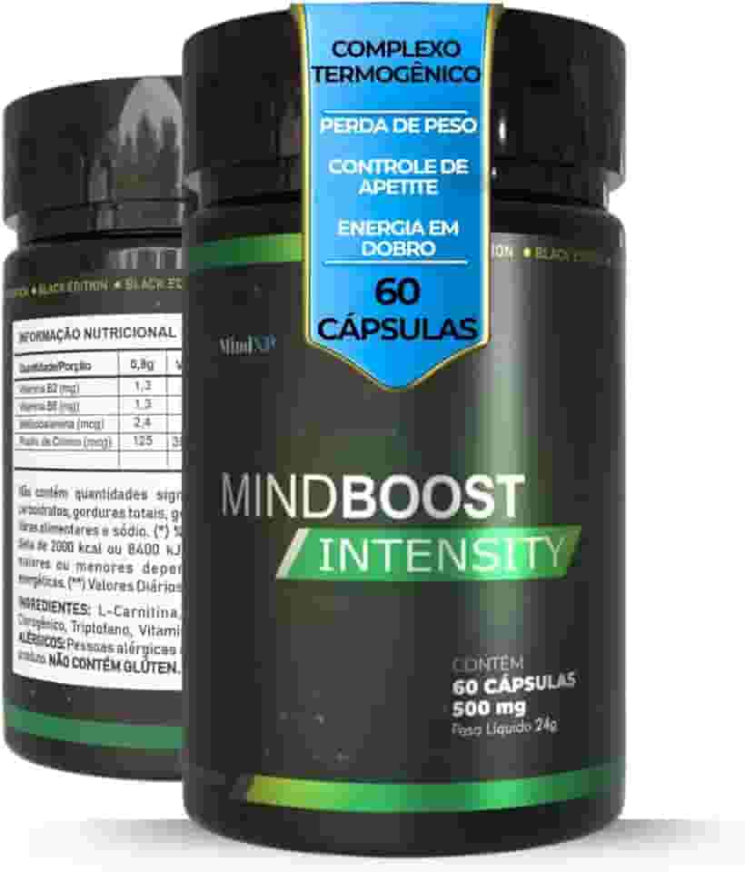 Termogênico Cafeína em Capsúla MINDBOOST INTENSITY BLACK EDITION 60 Cápsulas LARANJA MORO CAFEÍNA PICOLINATO DE CROMO L-CARNITINA TRIPTOFANO VITAMINAS B2 E B6