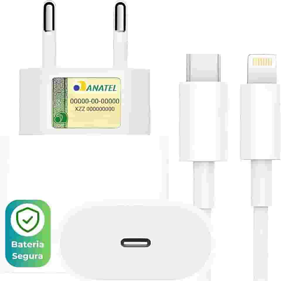 Kit Carregador Turbo Linha Premium Compativel C/Iphone, Cabo Usb-C-Lightning + Fonte Carregador 30W Ultra Rapido Compatível iPhone X Xr SE 11 12 13 14