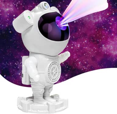 Projetor Astronauta Galaxia e Estrelas com Som Bluetooth Luminária Nebulosa Lua Luz Noturna com Controle Remoto Crianças e Adultos