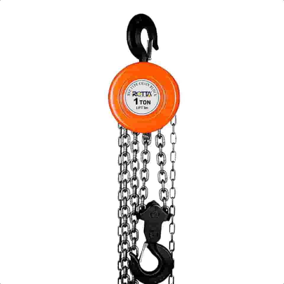 Talha Manual 1 Tonelada com Corrente 3m – Elevação Segura e Robusta para Oficinas, Indústria e Construção Civil, Cor Laranja/Preto, Resistência Profissional