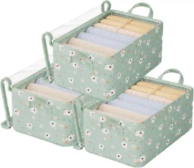 Caixa Organizadora com Tampa Transparente e Estampa Floral Verde, Estrutura em Aço Resistente, Tecido Oxford - Ideal para Organizar Roupas, Brinquedos e Mais