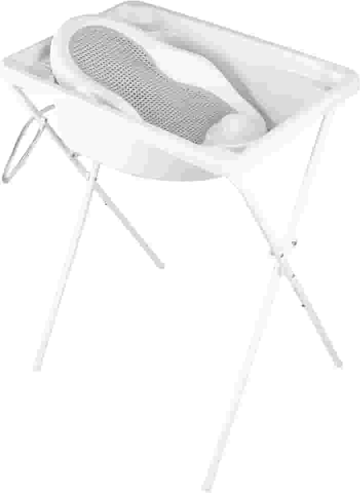 Kit banho - Banheira branca 34L com suporte alto + rede cinza redutor de banheira