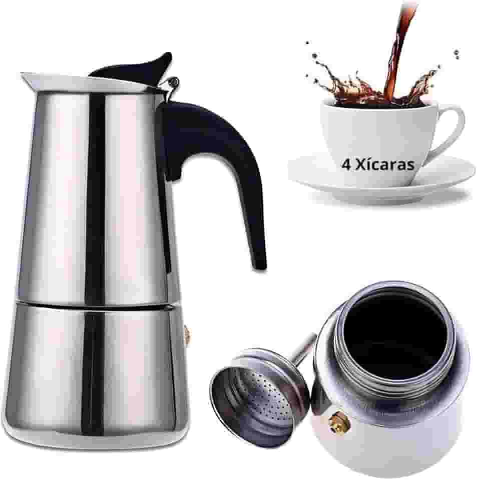 Cafeteira Italiana Aço Inox inoxidável com Alça Café Expresso Inoxidável Original (4 Xícaras)