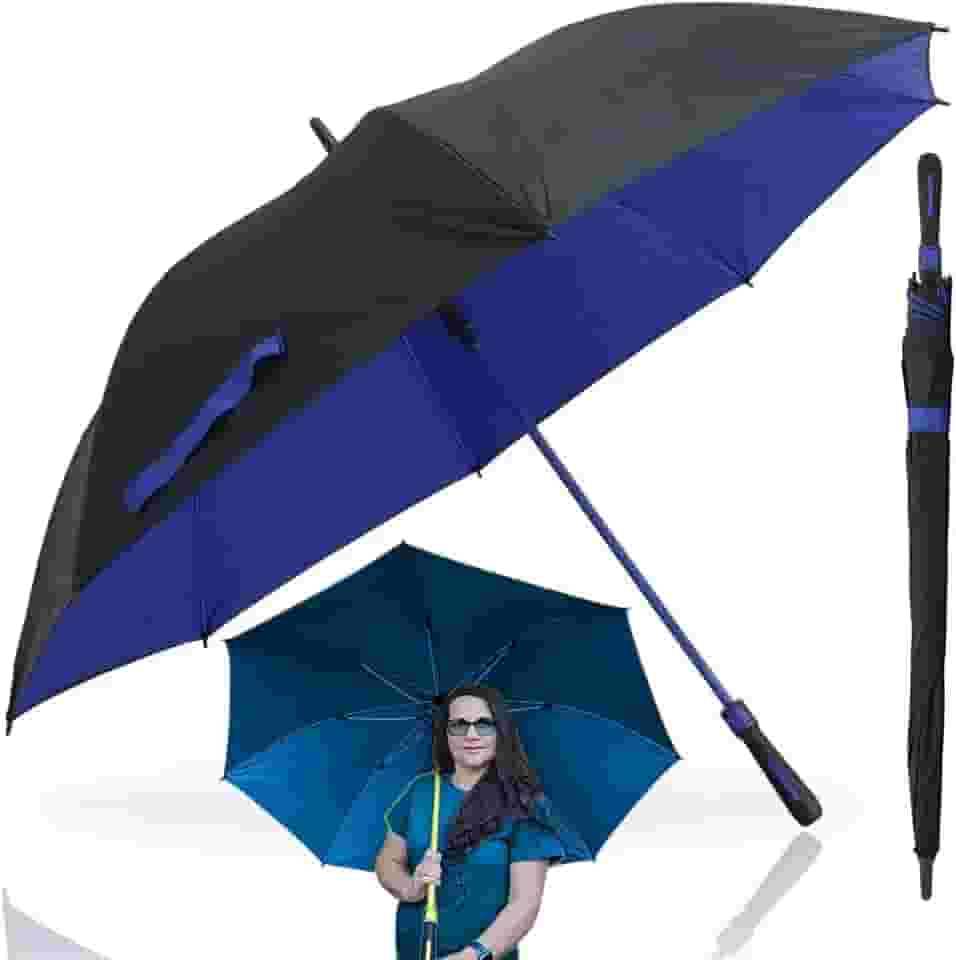 Guarda Chuva Grande Automático Reforçado Resistente Contra Vento 2 Pessoas Proteção Contra Sol Tecido Duplo Hastes de Fibra de Vidro