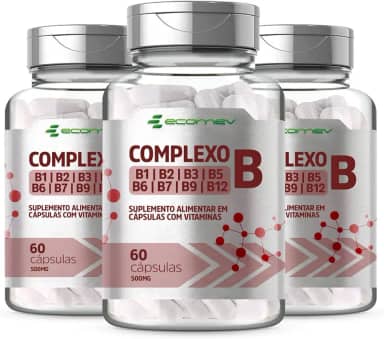 3 Potes Complexo B Forma Ativa Com Vitaminas Concentrado 500mg 180Cáps Kit 6 Meses Ecomev