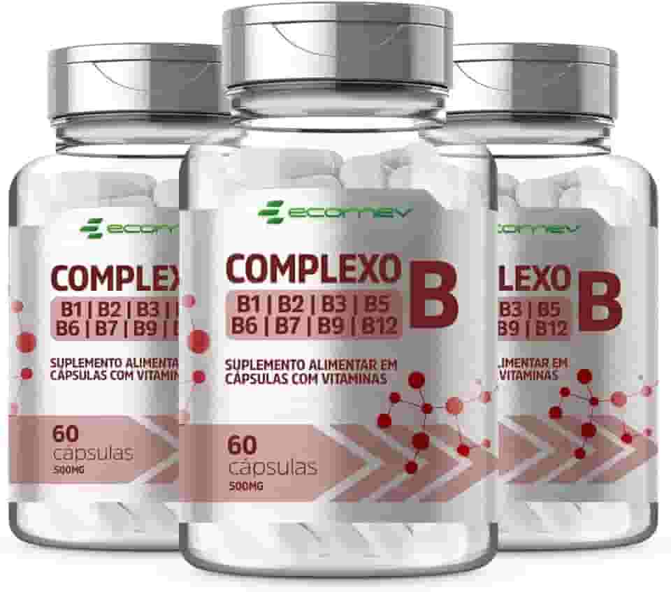 3 Potes Complexo B Forma Ativa Com Vitaminas Concentrado 500mg 180Cáps Kit 6 Meses Ecomev