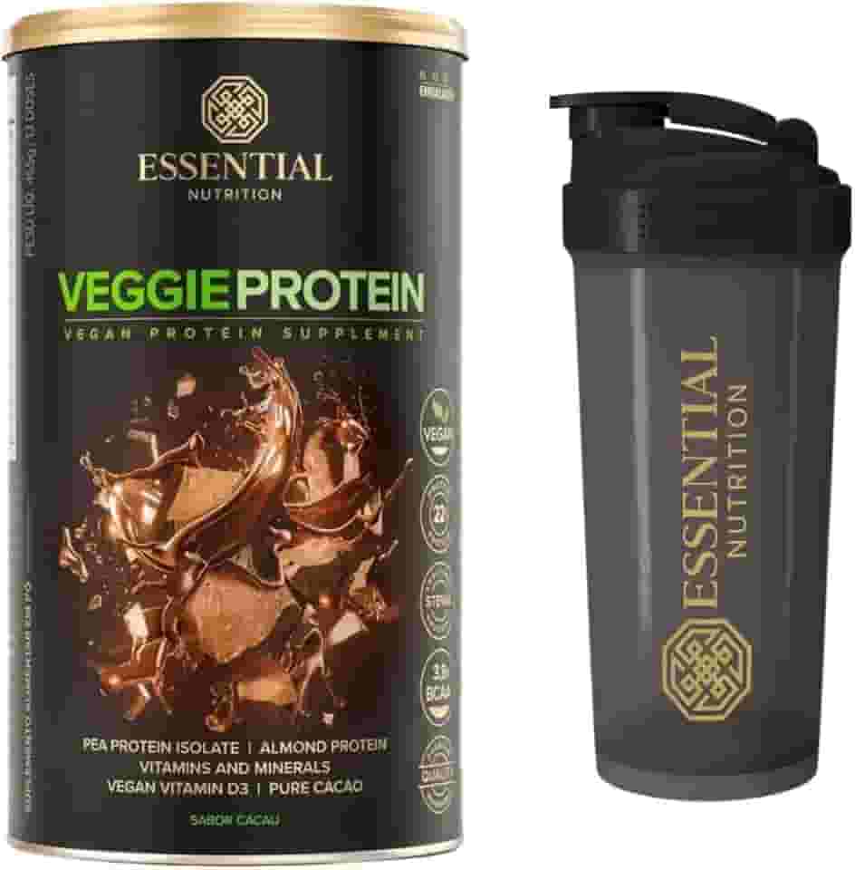 Veggie Whey Protein - Essential Nutrition - Chocolate (cacao) + Coqueteleira (Proteína Isolada vegana/vegetariana)