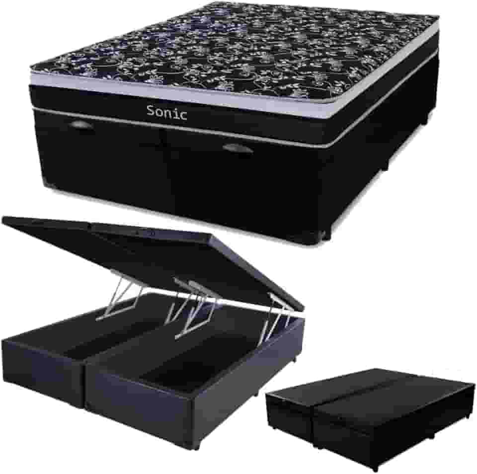 Cama Box c/Baú Queen + Colchão de Molas Ensacadas Firme para 120 kilos 158x198x64cm