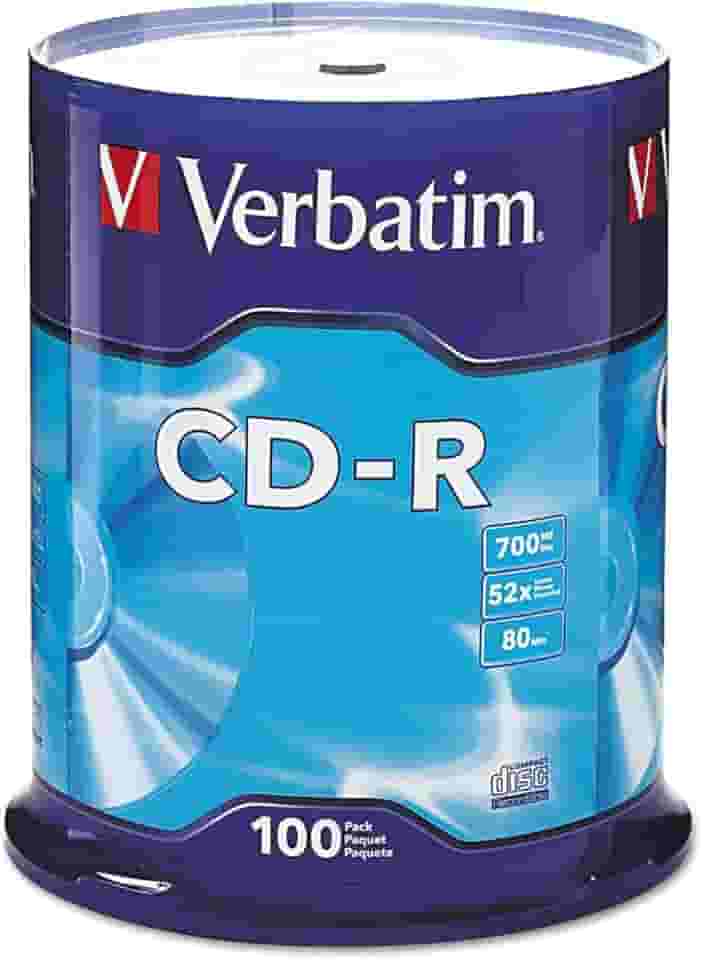 Verbatim Discos Virgens Cd-R 700 Mb 80 Minutos 52X Disco Gravável Dados E Música - 100Pk Spindle Frustration Free Embalagem 100 Discos Azul