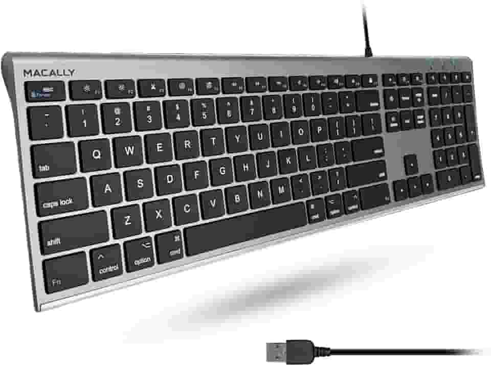 Teclado Macally ultrafino USB com fio para Apple Mac Pro, Space Grey