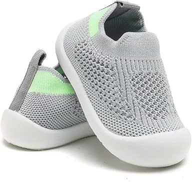 Tênis Sapatinho Meia Infantil Antiderrapante para Primeiros Passos, Bebê 0-36 Meses, Malha Flexível, Ultra Leve 28g, Unissex, Cinza, Azul, Amarelo ou Rosa
