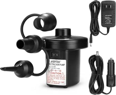AGPTEK Bomba de ar elétrica, bomba de ar portátil com 3 bicos, enchimento rápido de 4,5 kPa, bombas inflador/deflator de 110 V CA/12 V CC para acampamento ao ar livre, camas de colchão de ar