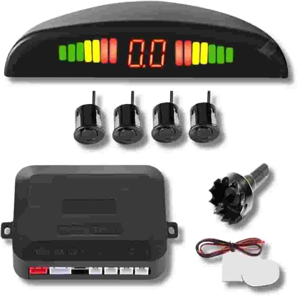 Sensor de Estacionamento Automotivo, 4 Sensores de 18,5mm, Display LED, Alarme Sonoro, Radar de Ré (Preto)