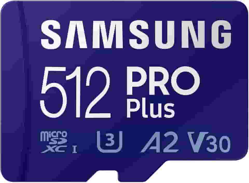 Samsung Cartão de memória microSD PRO Plus + adaptador, 512 GB microSDXC, até 180 MB/s, Full HD e 4K UHD, UHS I, C10, U3, V30, A2, para smartphones Android, tablets, GoPro e drone DJI (MB MD512SA/AM)