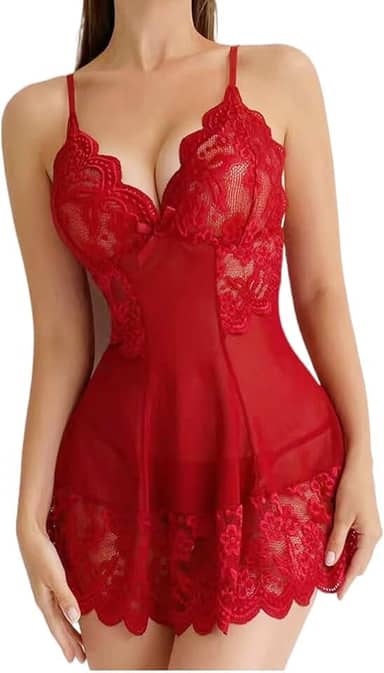 Conjunto de camisola e tanga de renda Babydoll, patchwork de malha recortada, lingerie para mulheres sexy