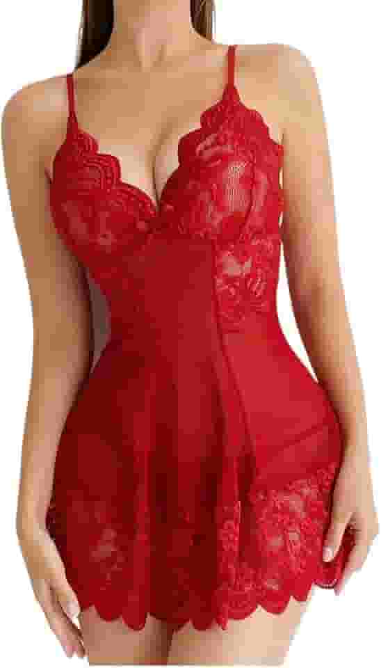 Conjunto de camisola e tanga de renda Babydoll, patchwork de malha recortada, lingerie para mulheres sexy