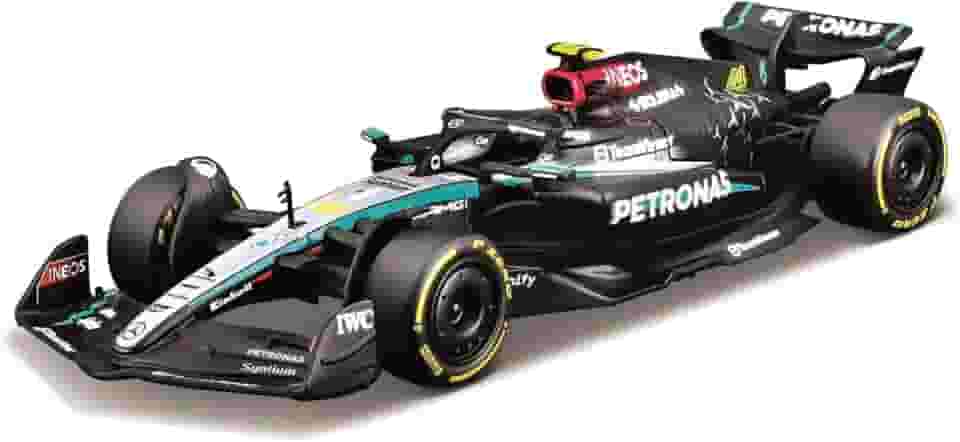 Bburago - Mercedes AMG Petronas W15 Lewis Hamilton #44 2024 - Modelo de carro realista em escala 1:43, dirigido por Lewis Hamilton, licença oficial da Mercedes, idade recomendada a partir de 3 anos