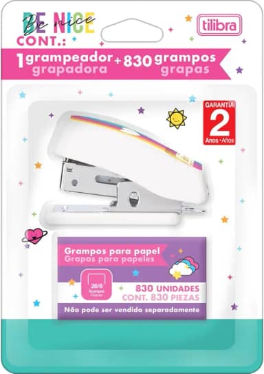 Tilibra - Grampeador 12 Folhas Mini com Extrator Be Nice + 830 Grampos