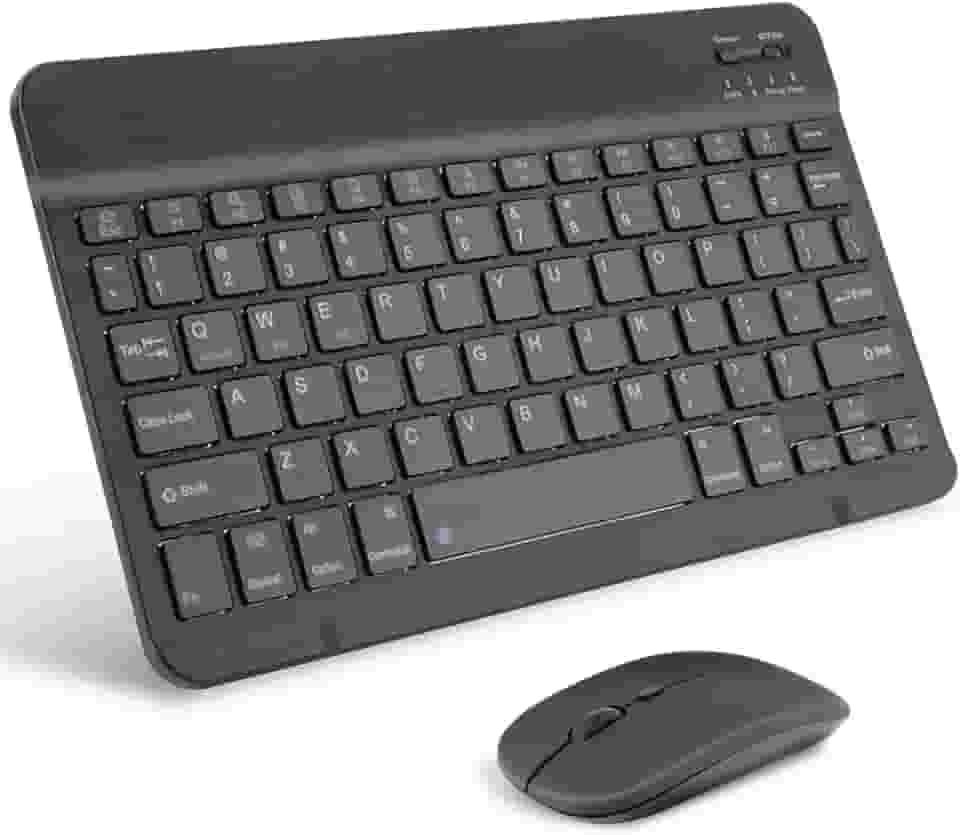 Combo Teclado e Mouse Sem Fio Bluetooth - Teclado Ultrafino, Recarregável - Kit Compatível com Tablets e PCs (Preto)