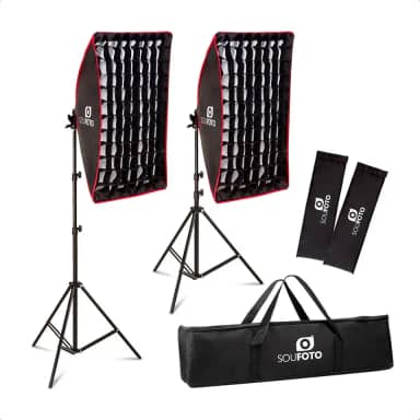 SOU FOTO Kit de Luz Para Gravar Video Profissional com Softbox com Tripé e Tela Grid