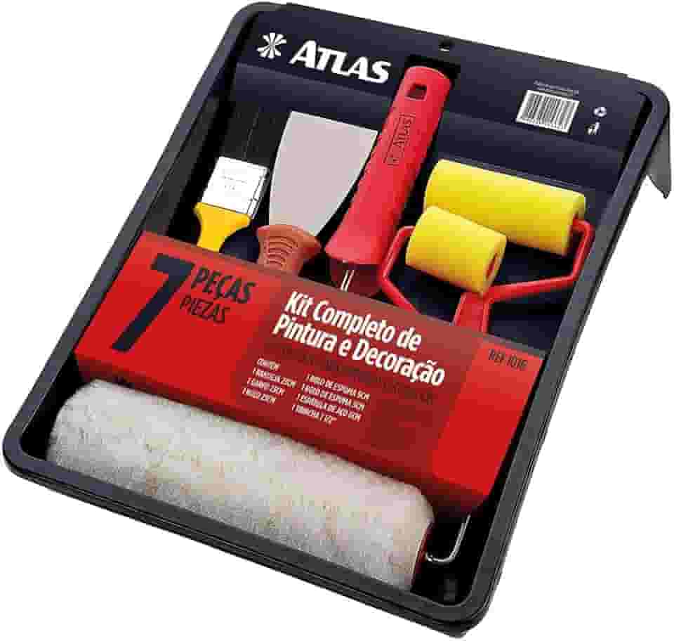 Kit para Pintura, Contém - 1 Unidade Bandeja para Pintura, 1 Unidade Trincha, 1 Unidade Espátula, 2 Unidades Rolos de Espuma, 1 Unidade Rolo de Poliéster, Atlas.