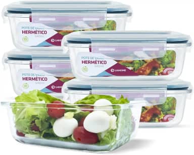 House Organizer Kit 5 Potes de Vidro Retangular com Tampa Hermética 640ml Cor:Azul