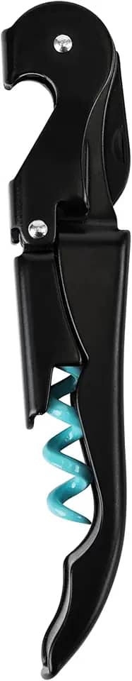 True Brands TrueTap saca-rolhas de garçom com dobradiça dupla, abridor de aço inoxidável de primeira linha com cortador de alumínio construído para durar chave de vinho, preto e azul, conjunto de 1