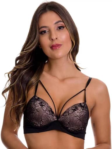 Sutiã Sensual Strappy Com Bojo em Renda e Microfibra Estilo Sedutor - DM495