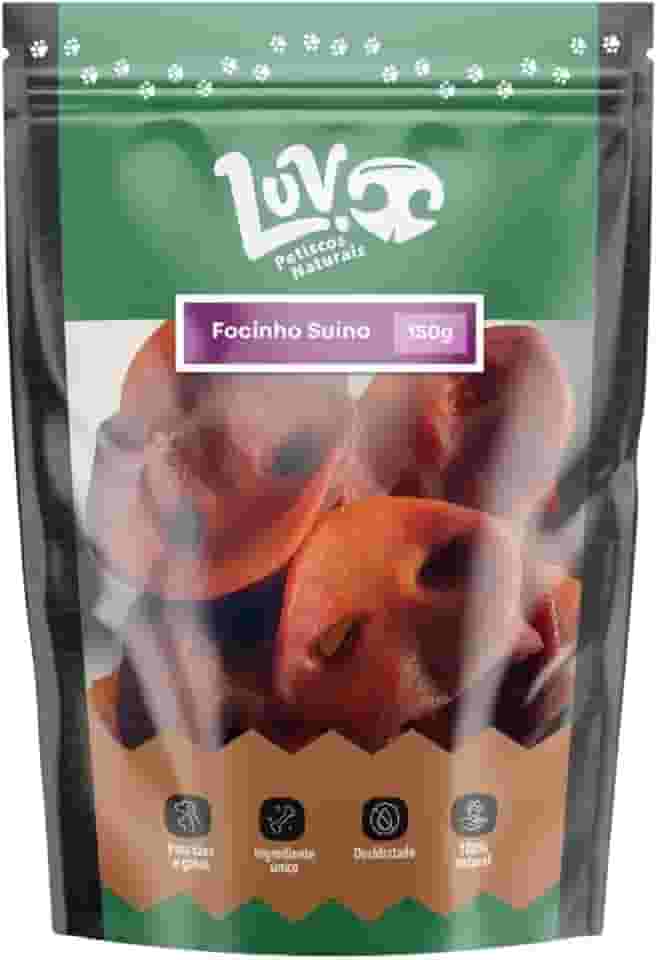 Petisco Natural Focinho de Porco para Cães – 150g | Luv Petiscos Naturais – Formato de Bolacha, Ideal para Mastigar