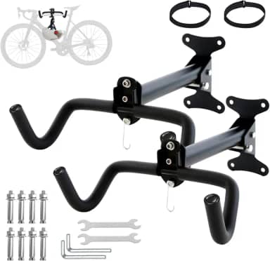 Kit 2 Suporte de montagem na parede, Rack de armazenamento interno horizontal com ganchos, Adequado para bicicletas de estrada, montanha e híbridas