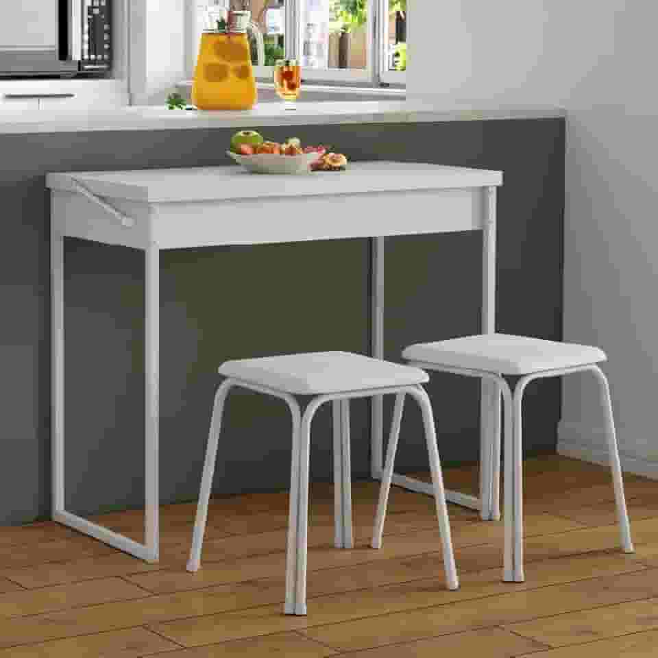 Conjunto Mesa Dobrável com 2 Banquetas Branco Carraro