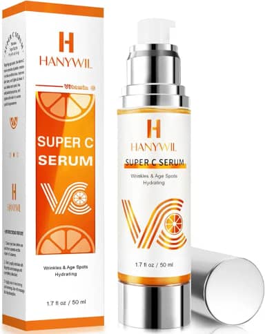HANYWIL Soro de vitamina C para pele madura, soro facial 20% de vitamina C com ácido hialurônico, removedor de manchas escuras, cuidados com a pele hidratante para redução de rugas, levantamento e