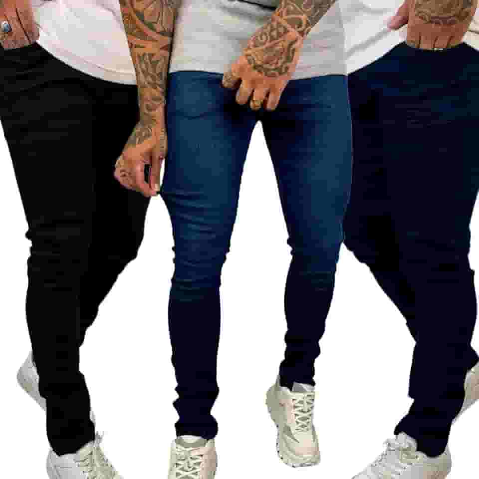Kit ATÉ 3 Calça Masculina Slim Com Elastano Variadas Lisa Básica Premium Dia a Dia Jeans Homens