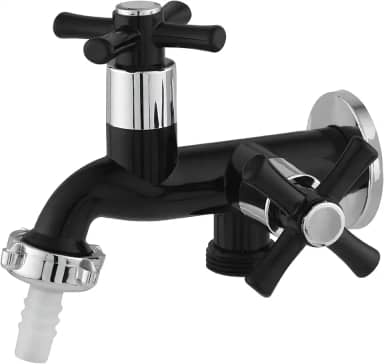 Torneira Para Tanque Ou Maquina 1028 1/4 De Volta Com 2 Saídas Preta Com Cromado C31