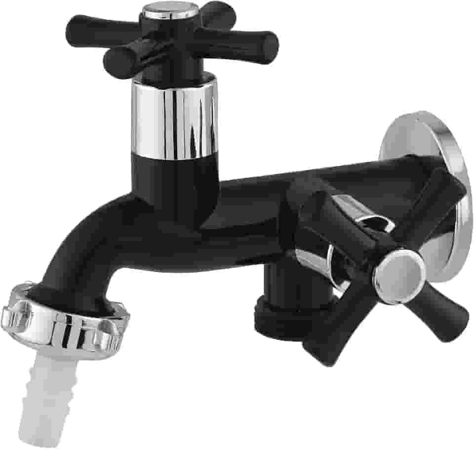 Torneira Para Tanque Ou Maquina 1028 1/4 De Volta Com 2 Saídas Preta Com Cromado C31