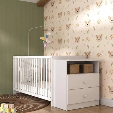 Berço Cômoda COM COLCHÃO Meu Bebê Multimóveis Branco / 3 ANOS DE GARANTIA