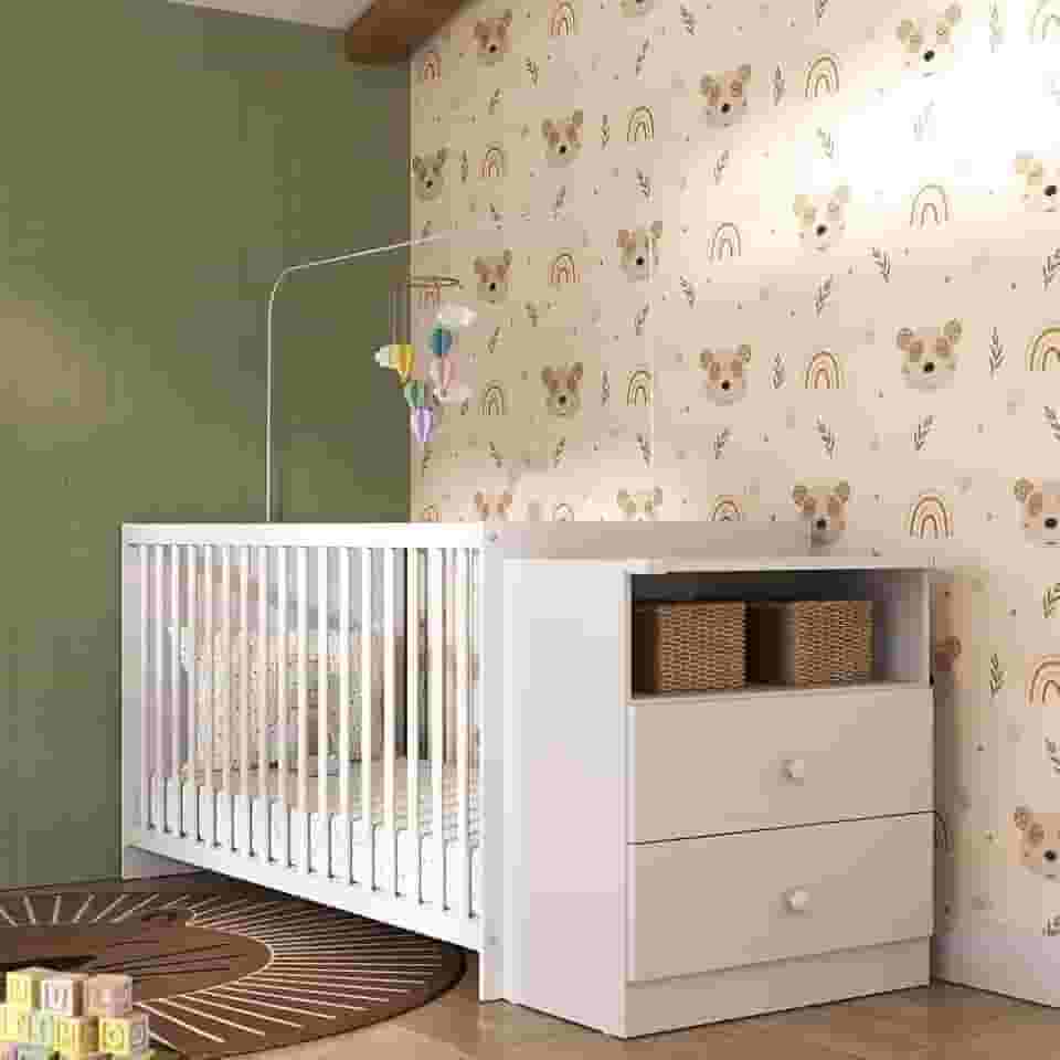 Berço Cômoda COM COLCHÃO Meu Bebê Multimóveis Branco / 3 ANOS DE GARANTIA
