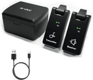 M-VAVE Sistema de Transmissão Sem Fio Instrumentos Musicais, Baixa Latência <6.7ms, Alcance de 25m ao Ar Livre, Bateria de Longa Duração com até 18h de Uso, Compatível com Guitarra Baixo Saxofone