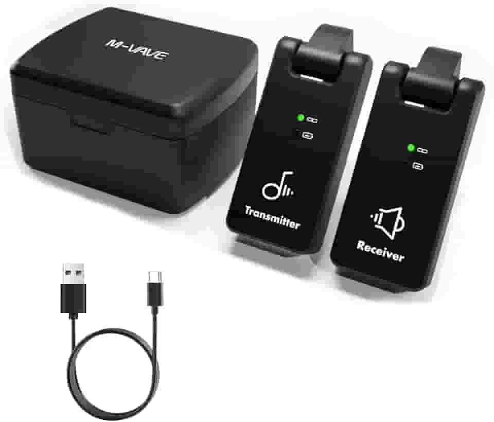 M-VAVE Sistema de Transmissão Sem Fio Instrumentos Musicais, Baixa Latência <6.7ms, Alcance de 25m ao Ar Livre, Bateria de Longa Duração com até 18h de Uso, Compatível com Guitarra Baixo Saxofone